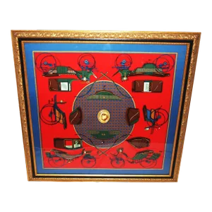 Vintage Framed Hermes Scarf “Les Voitures” (A Transformation) Artist La Perriere