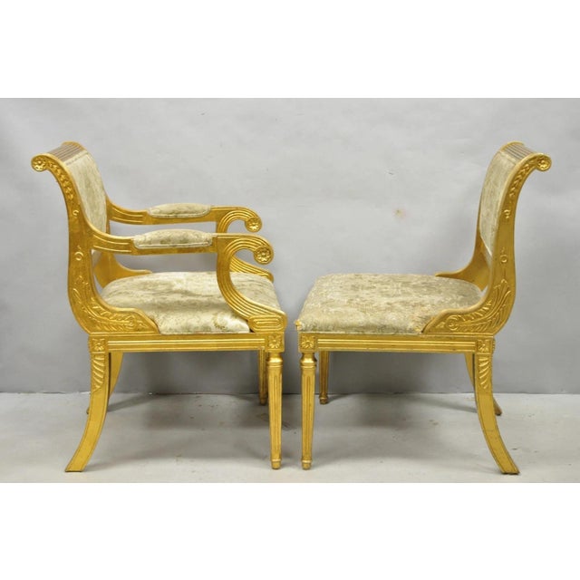 Gold Late 20th Century Neoclassical Regency Style Gold Carved Wood Dining Room Chairs - Set of 10 For Sale - Image 8 of 18