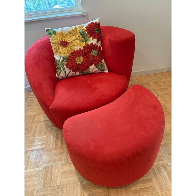 Textile Vintage Nautilus Swivel Chair & Ottoman 2pc Set For Sale - Image 7 of 10