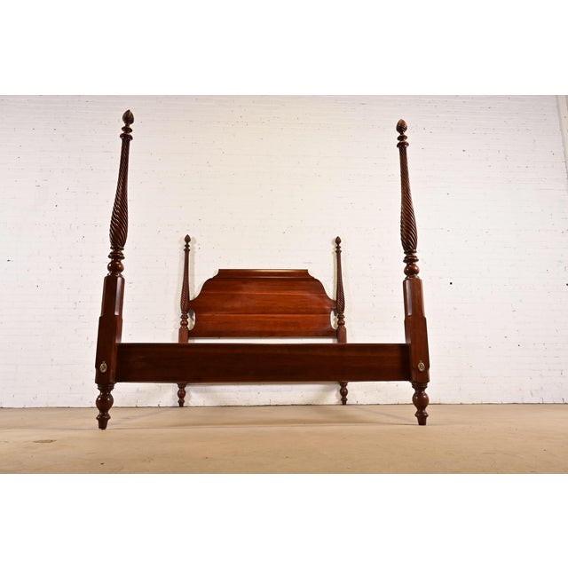 Ethan Allen Georgian Carved Solid Cherry Wood Queen Size Poster Bed For Sale - Image 9 of 11