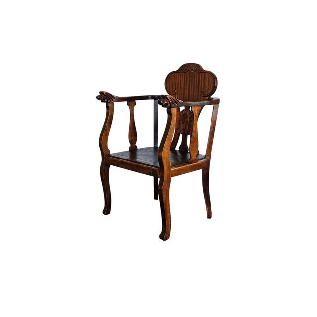 Late 19th Century Antique Throne Chair Carved Lion Head Arms For Sale In Chicago - Image 6 of 12