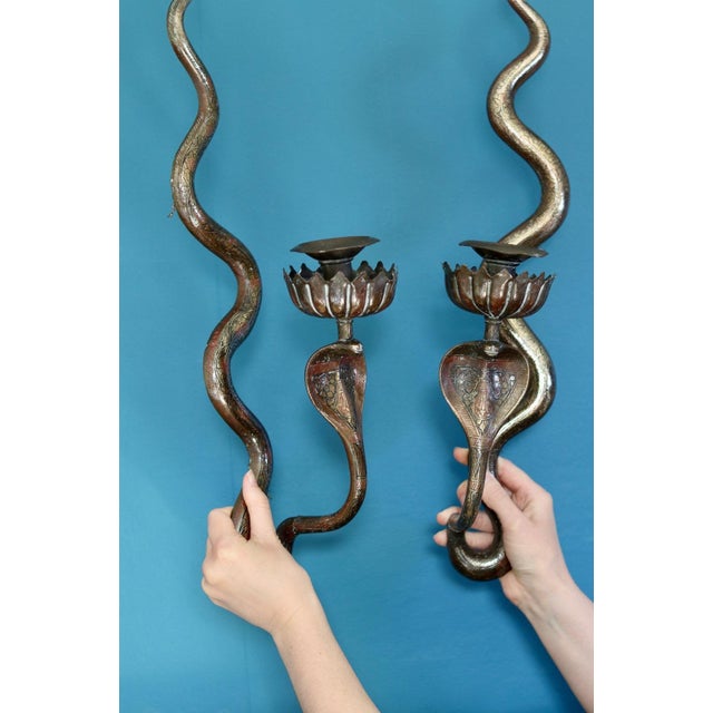 Egyptian Revival Style Engraved Brass Cobra Sconces, Set of 2 For Sale - Image 18 of 18