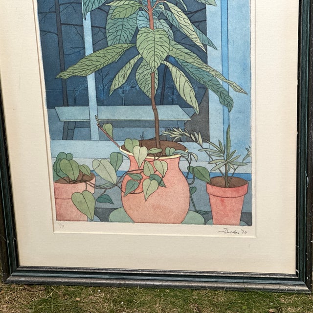 Vintage Botanical Potted Houseplants Signed Lithograph For Sale - Image 4 of 10