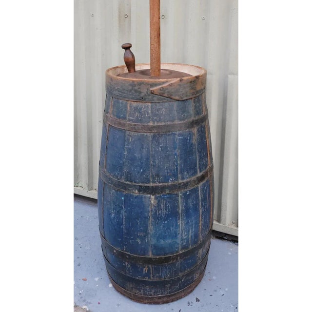 19Thc Original Blue Painted Butter Churn For Sale - Image 9 of 12