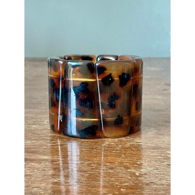 Vintage Faux Tortoise Bakelite Stretch Bracelet For Sale - Image 11 of 12