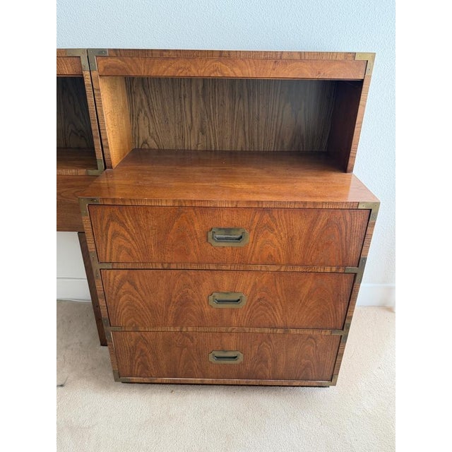 1960s Mid-Century Modern Dixie Act II Campaign King Headboard With Matching Nightstands For Sale - Image 5 of 5