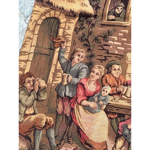 Antique French Aubusson Jacquard Tapestry Village, 1970s For Sale - Image 12 of 18