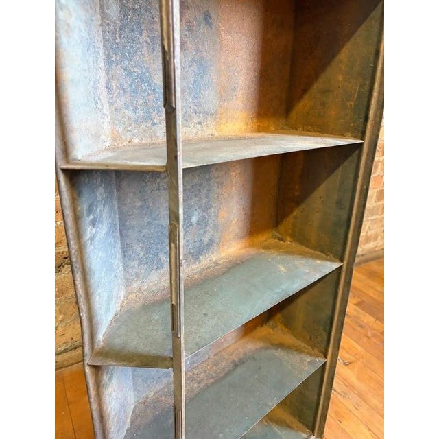 Antique Industrial Galvanized Steel Angled Shelving Unit For Sale - Image 4 of 16