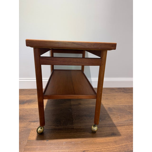 Wood 1960s Danish Modern Teak Expandable Serving Trolley on Brass Casters For Sale - Image 7 of 9