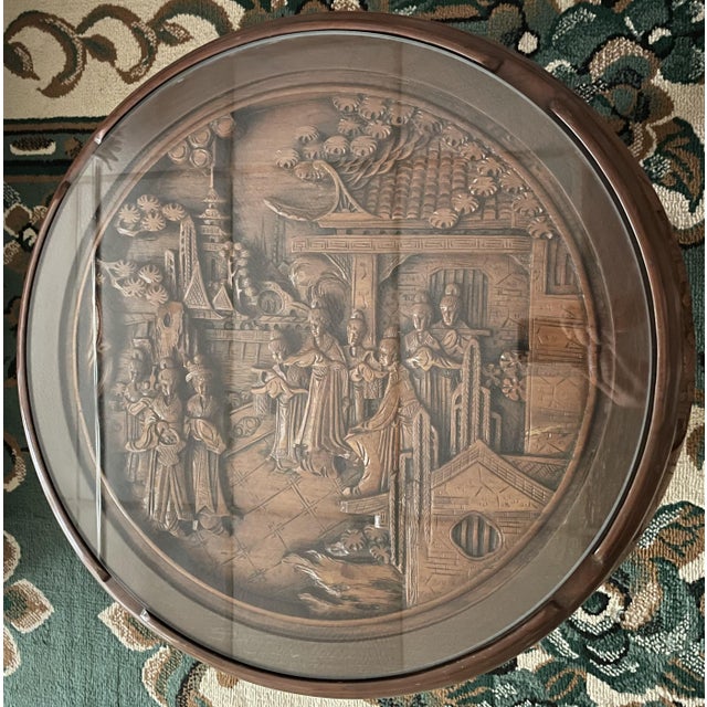 1980s Chinese Chinoiserie Hand-Carved Circular End Tables - A Pair For Sale - Image 5 of 7