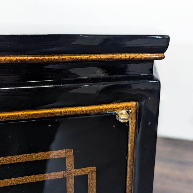 Black Lacquer Chinoiserie Hollywood Regency Credenza With Gold Detailing For Sale In San Francisco - Image 6 of 7