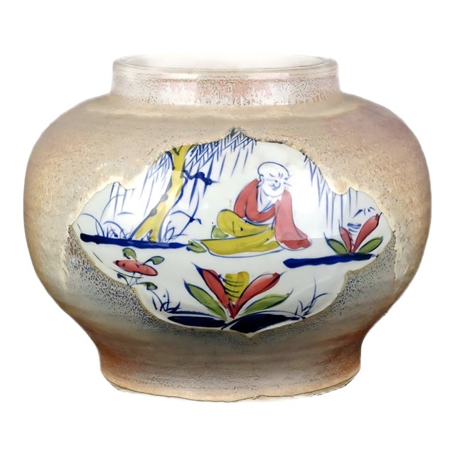 Chinese Vintage Ceramic Pot,Blue and White Famille Verte Porcelain Jar Hand Painted Figures Pattern For Sale