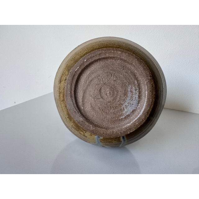 Vintage Organic Abstract Studio Pottery Vase With Hand-Painted Swirl Motif, Signed For Sale - Image 9 of 11