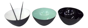 Steel with Enamel Krenit Ware Bowls with Salad Servers - 5 Pieces