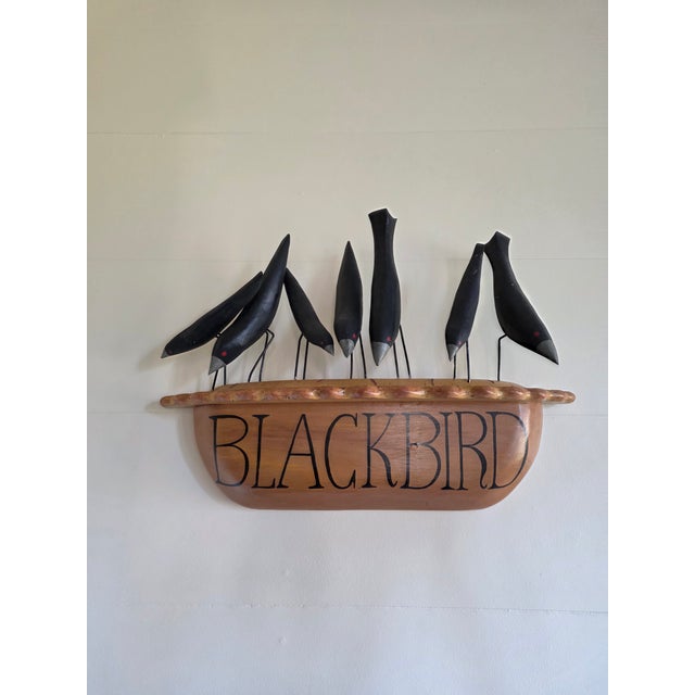 Wood Folk Art Black Bird Pie Wall Sculpture For Sale - Image 7 of 7