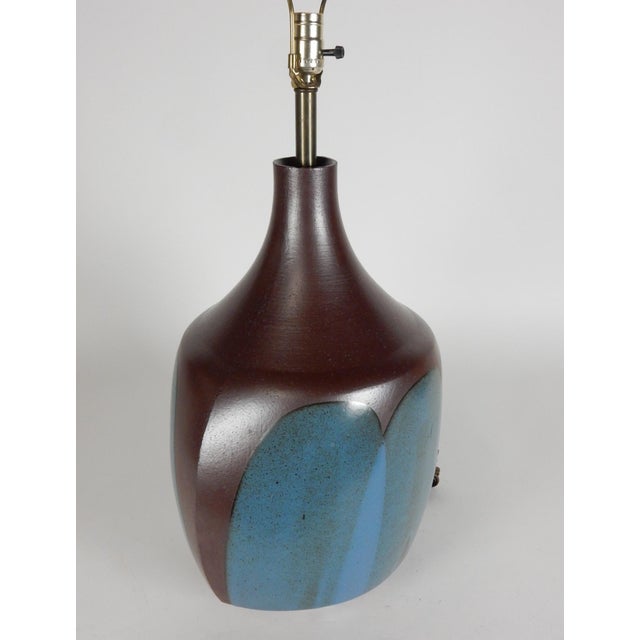 1970s Monumental David Cressey Turquoise Studio Pottery Lamp Mid-Century Modern For Sale - Image 5 of 9