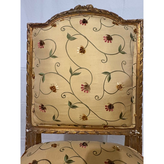 Pair of 19th Century Louis XVI Gilt Upholstered Side/Parlor Chairs For Sale - Image 9 of 12