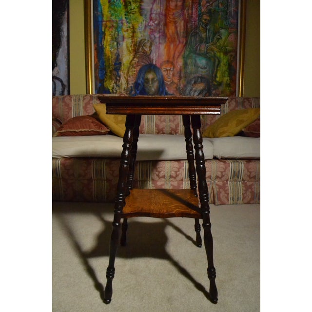 Antique Conrey Birely Tiger Oak Vic Parlor Table Spool Legs Side End Stand 1890s Beautiful Piece! Good Antique Condition...