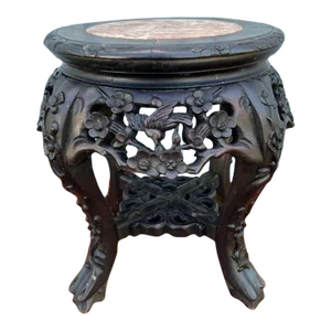Antique Chinese Carved Rosewood Marble Inserted Plant Stand, Circa 1920s