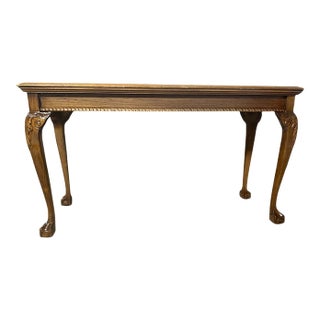 Carved Oak Georgian Chippendale Style Console Table 48" X 17" X 27.5" - Vintage Late 20th Century - American Made For Sale