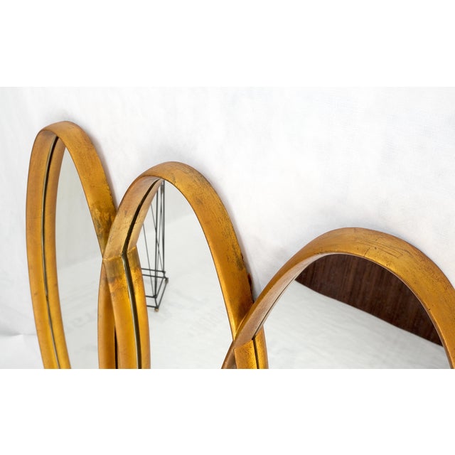 Mid-Century Modern Tripple Overlapping Carved Wood Ovals Gold Gilt Wall Mirror For Sale - Image 9 of 11