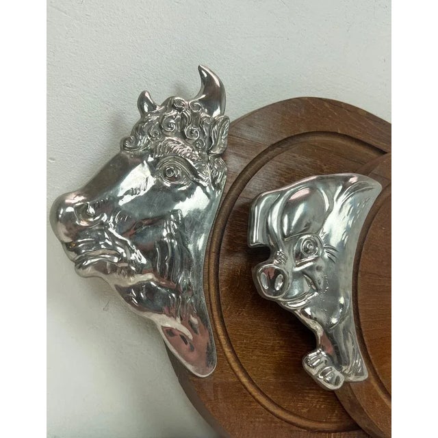 Mid-Century Modern Cutting Boards with Chrome Plate Ox and Pig from BMF, 1950s, Set of 2 For Sale - Image 3 of 8