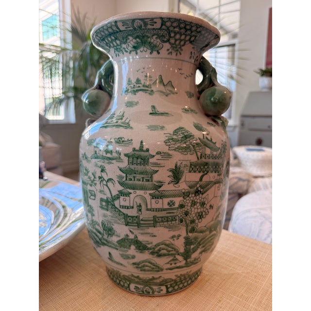 Pair of Decorative Kelly Green Porcelain Vases For Sale - Image 4 of 8