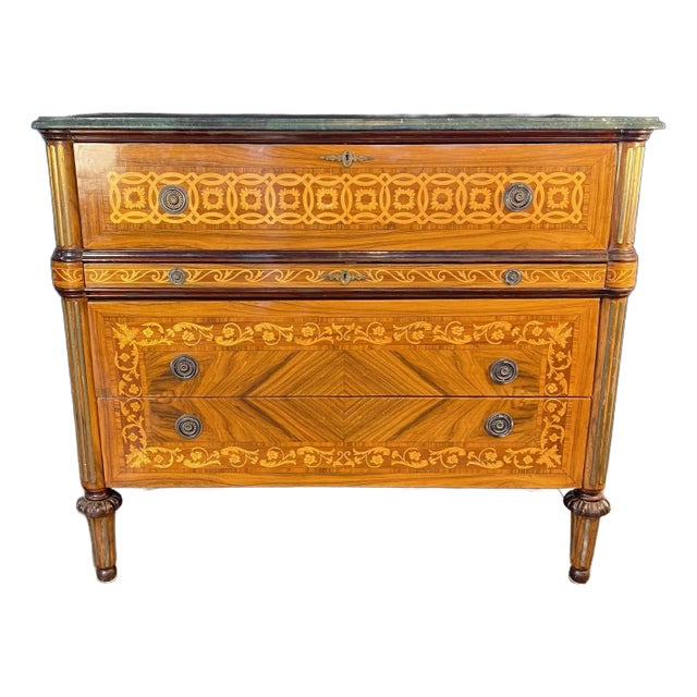 Italian Marquetry Marble Top Commode Secretary Desk For Sale