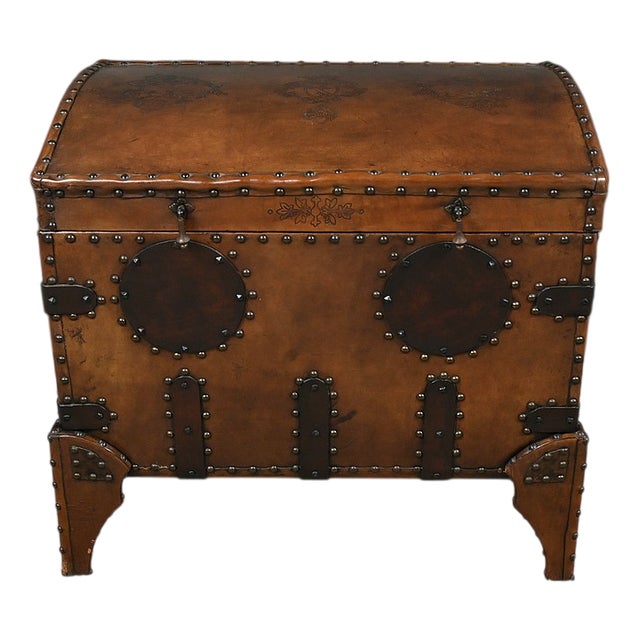 Vintage Studded Leather Trunk, 1950 For Sale