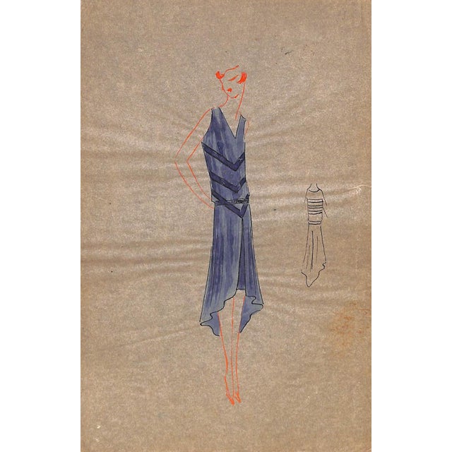 Lanvin of Paris C1920s Original Fashion Illustration in Gouache For Sale