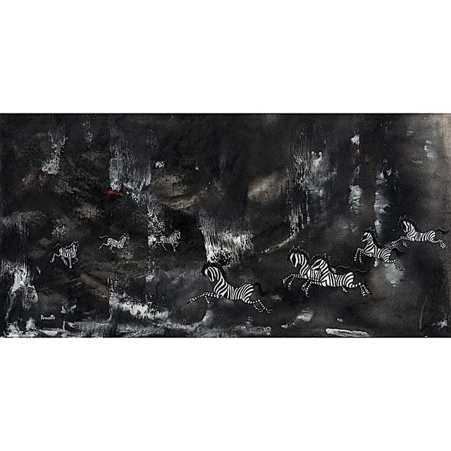 Zebras Artist: Nicola Ortis Poucette (France 1935-2006) Medium: Gouache on paper Signed: Poucette lower left Dimensions:...
