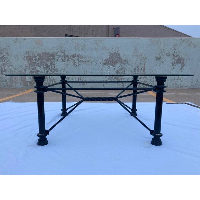 1980s Mid-Century Modern Square Wrought Iron Base Beveled Glass Top Coffee Table For Sale - Image 13 of 13