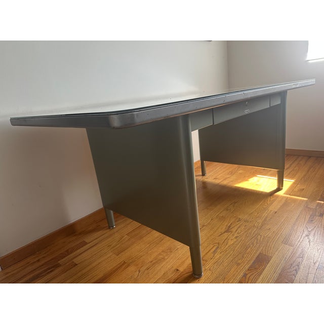 1950s Vintage McDowell & Craig Vintage Tanker Desk With Custom Glass Top For Sale - Image 5 of 10