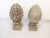 This pair of cement garden finials have an old weathered patina and weigh about 100 lbs each.