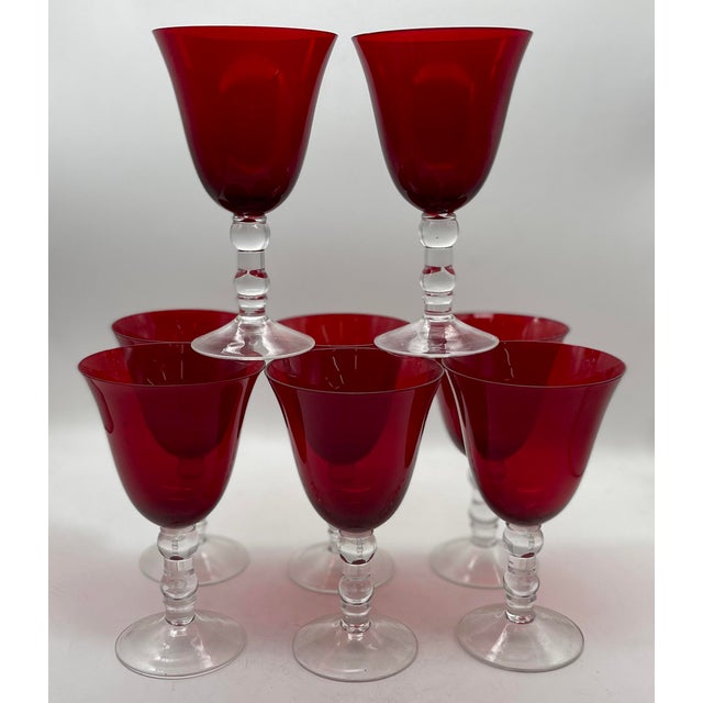 Vintage MidCentury Ruby Red Wine Goblets Set of 8 Chairish