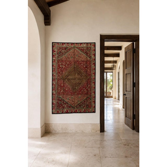 Large Mughal-Style Embroidered Silk Textile, Rajasthan, India, circa 1950 An exceptional hand-embroidered and quilted...