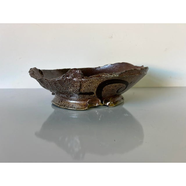 Vintage Brown Glazed Abstract Pottery Bowl For Sale - Image 4 of 13