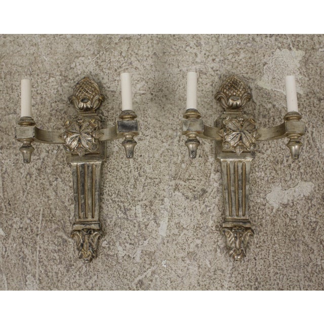 Pair Silver Gilt Wood Italian Lighted Wall Sconces For Sale - Image 10 of 10