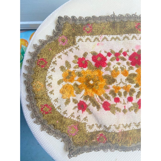 Vintage Belgian Small Chenille & Needle Point Tapestry, Placement Mat & Doily, Textile For Sale In Charleston - Image 6 of 11