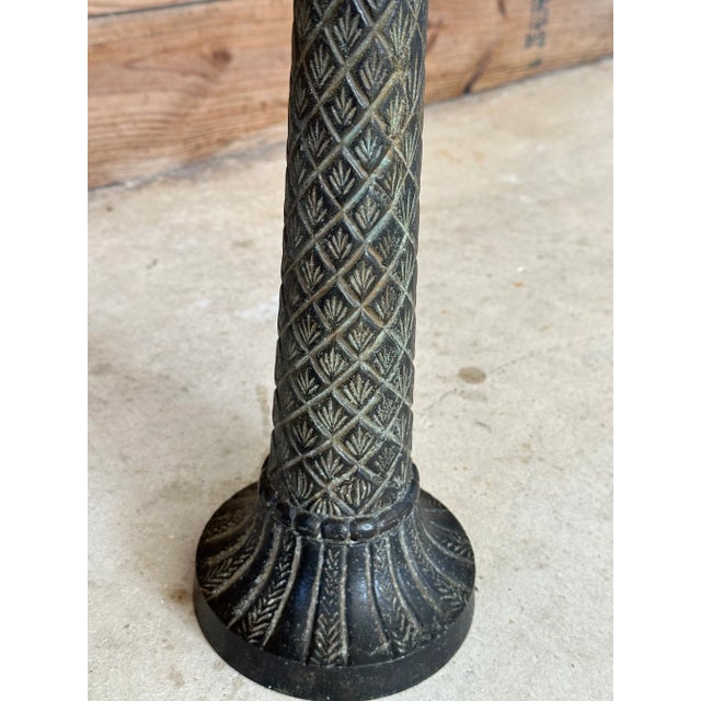 1980s Coastal Metal Palm Tree Candle Holders-Pair For Sale - Image 5 of 11