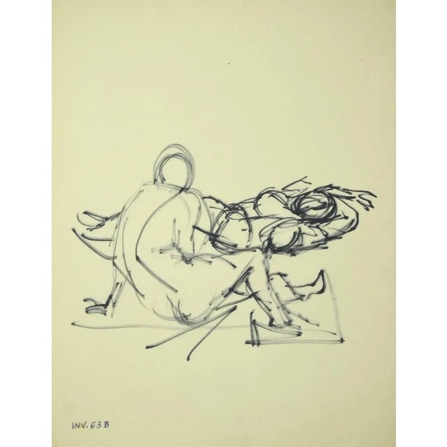 Figure is an original black marker drawing on ivory-colored paper realized by Leo Guida in 1970s. The state of...