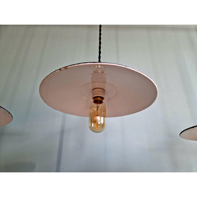 Vintage Industrial Pendant Lights in Black Enameled Sheet Metal, 1940s, Set of 3 For Sale - Image 11 of 17