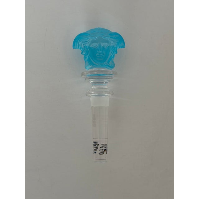 1990s 1990s Versace for Rosenthal Medusa Lumière Aquamarine Crystal Bottle Stopper For Sale - Image 5 of 9