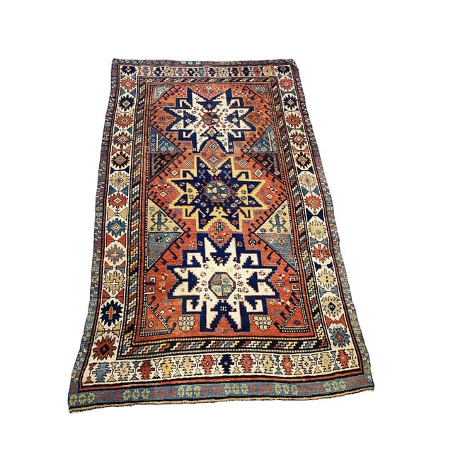 Rare 19th C Antique Tribal Caucasian Star Kazak Rug 7' 10" by 4'10" For Sale In New York - Image 6 of 6