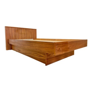 1970s Danish Modern Teak Twin Size Headboard and Platform Bedframe For Sale