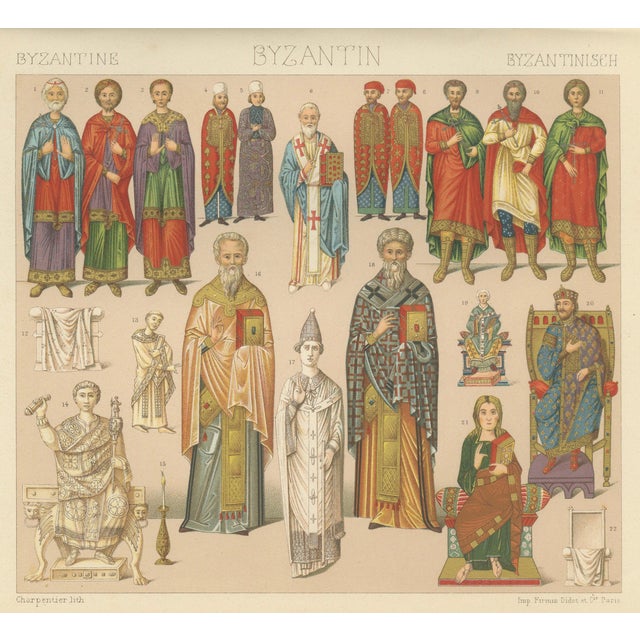 Racinet, Byzantine Costume Study: Imperial & Clerical Dress, 1888, Chromolithograph For Sale - Image 10 of 10