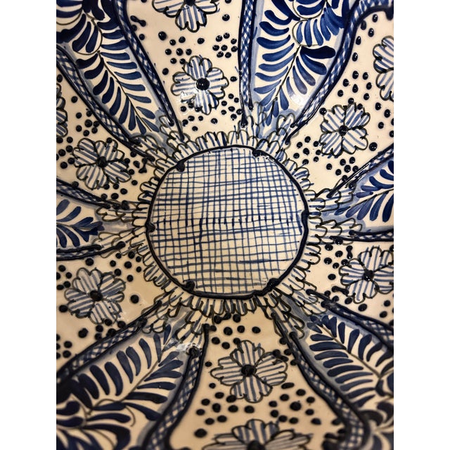 Ceramic Vintage Mexican Talavera Hand-Painted Blue & White Ceramic Serving Bowl For Sale - Image 7 of 12