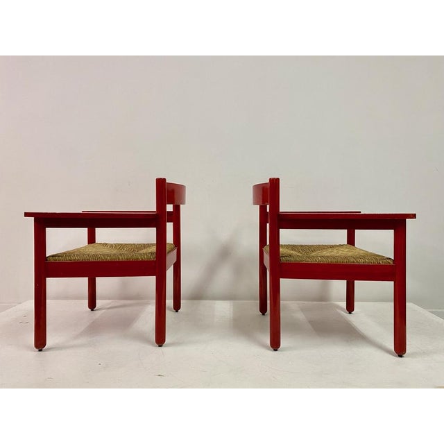 Set of Italian Red Armchairs with Rush Seats, 1960s For Sale - Image 13 of 17