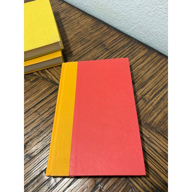 Vintage Citrus Monochromatic Hardcover Book Stack - Set of 3 - Tangerine Orange & Lemon Yellow - Mid-Century Nyc Counterculture Decor For Sale - Image 12 of 12