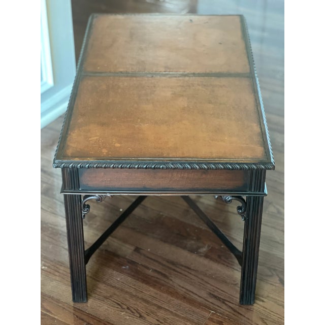 1940s 1940s Mahogany Chippendale Style Coffee Table With Leather Top and Drawers by Imperial For Sale - Image 5 of 12